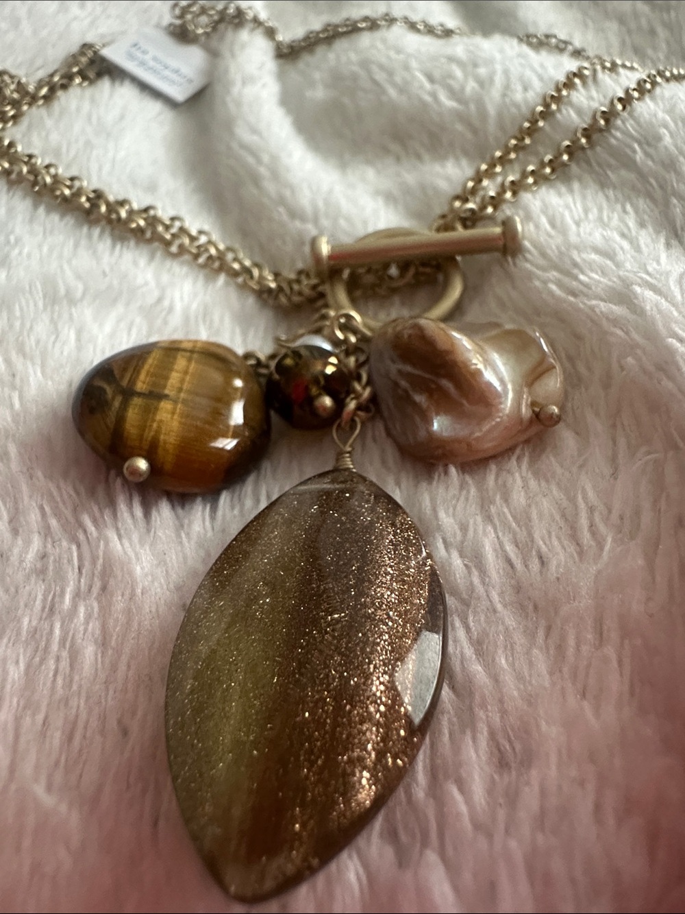 Lia Sophia Tigers Eye Mother of Pearl Necklace New with Tags